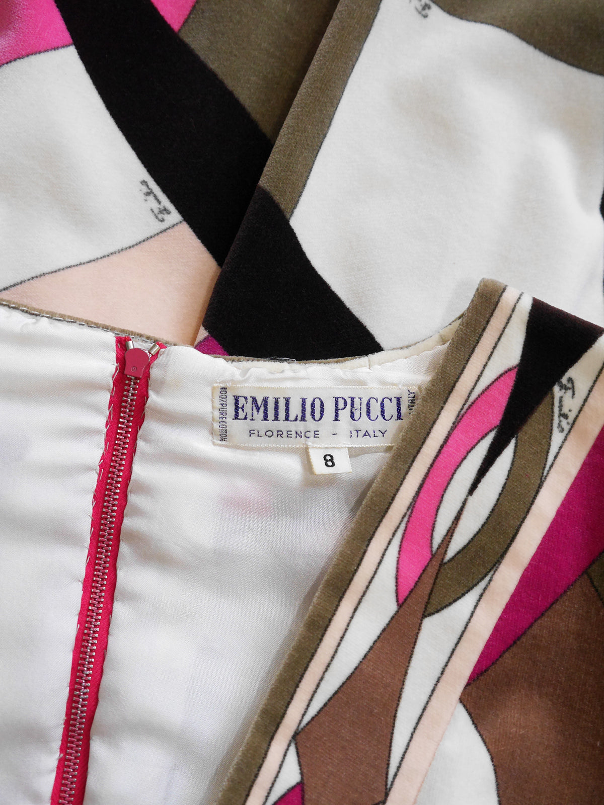 EMILIO PUCCI 1960s 1970s Vintage Signature Print Velvet Dress Size XS