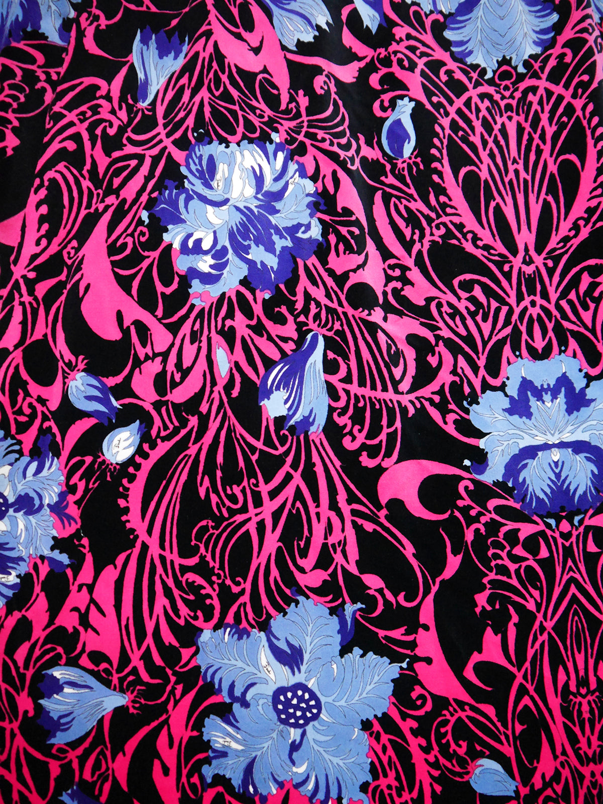 EMILIO PUCCI 1970s Vintage Signature Print Neon Pink & Blue Velvet Maxi Skirt