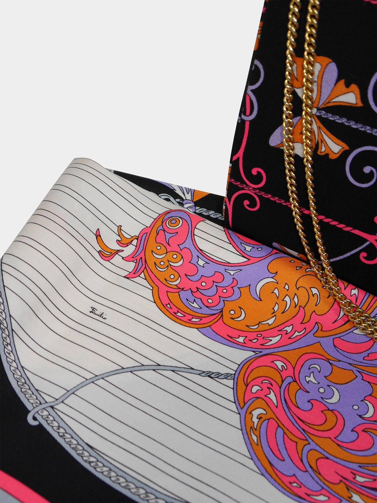 EMILIO PUCCI Vintage Evening Bag & Silk Scarf Set Birds & Bows Fantasy Print