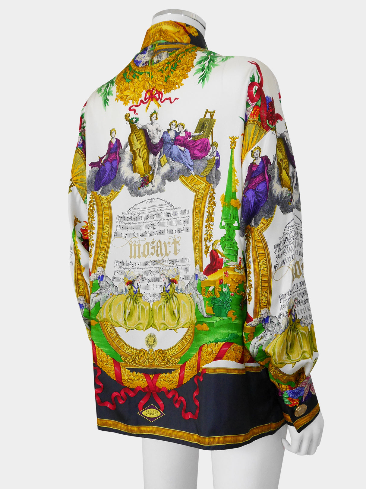 GIANNI VERSACE 1993 Vintage Baroque Mozart Print Silk Shirt Blouse Size S