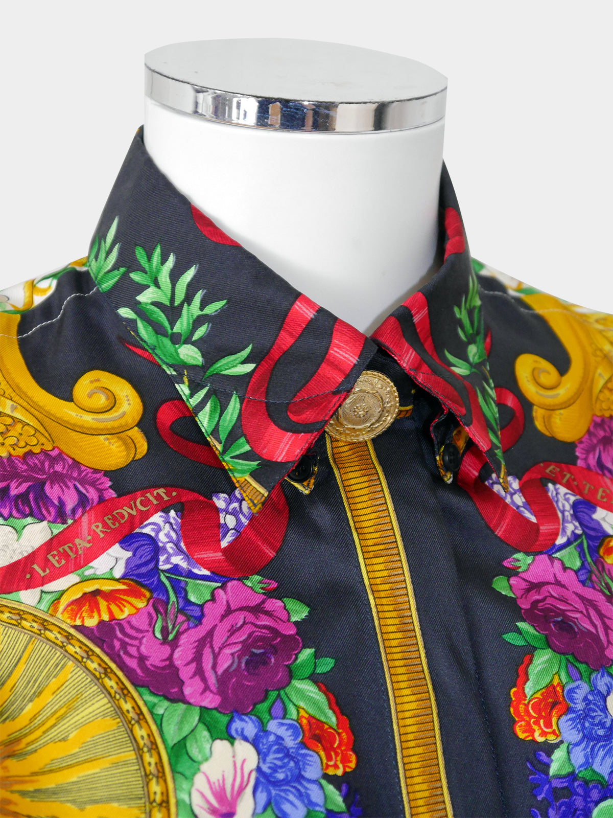 GIANNI VERSACE 1993 Vintage Baroque Mozart Print Silk Shirt Blouse Size S