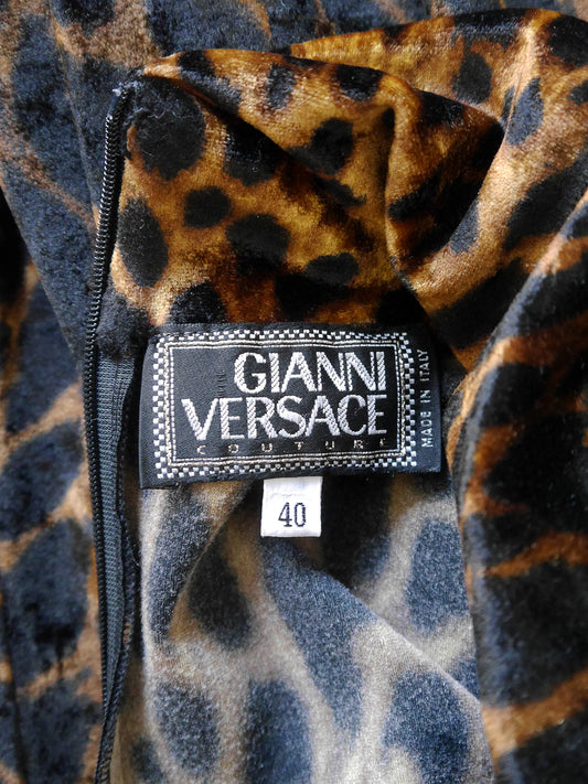 GIANNI VERSACE 1990s Vintage Leopard Print Velvet Bodycon Mini Dress