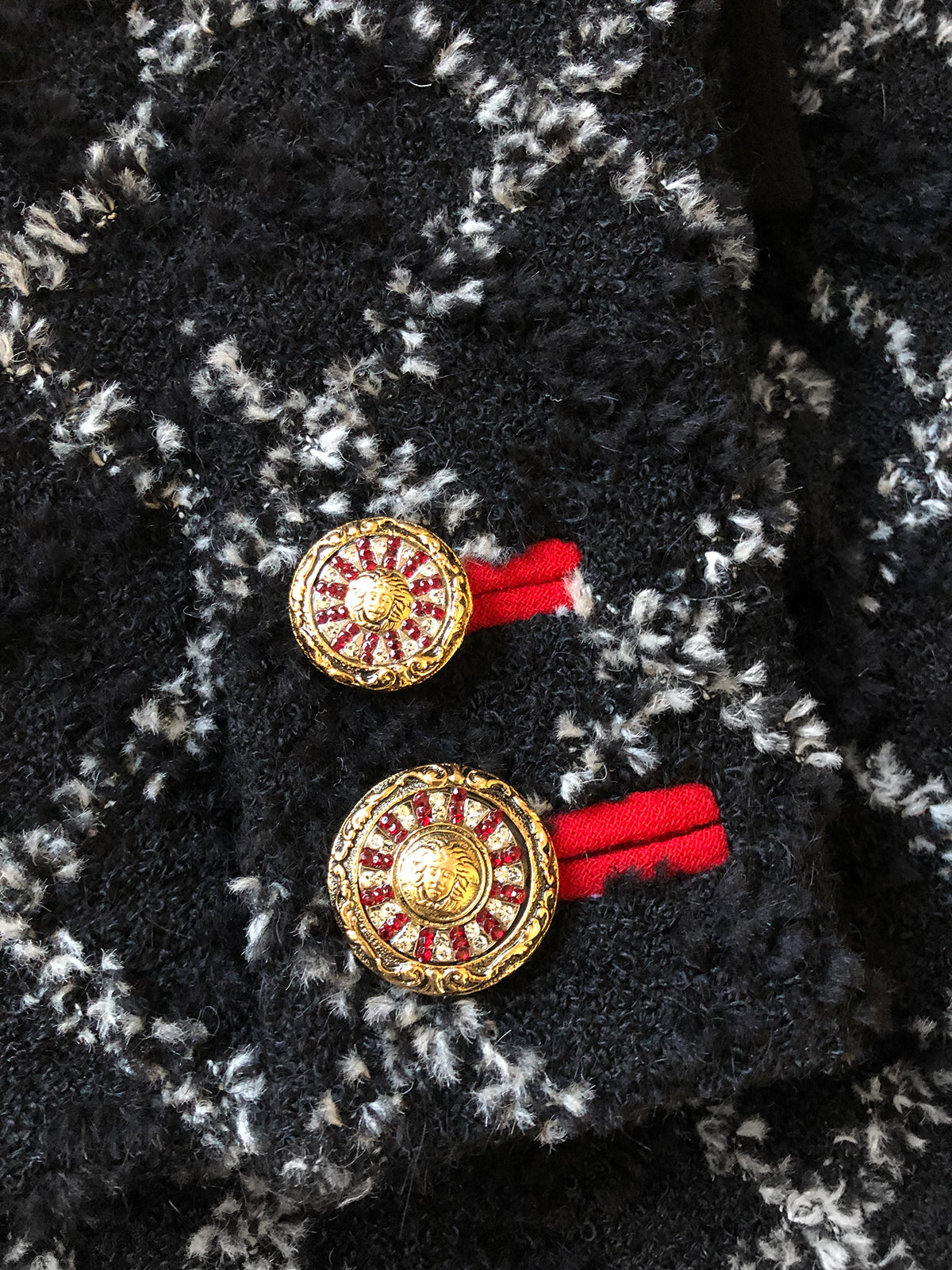 GIANNI VERSACE Couture Fall 1993 Vintage Bouclé Coat w/ Jeweled Medusa Buttons