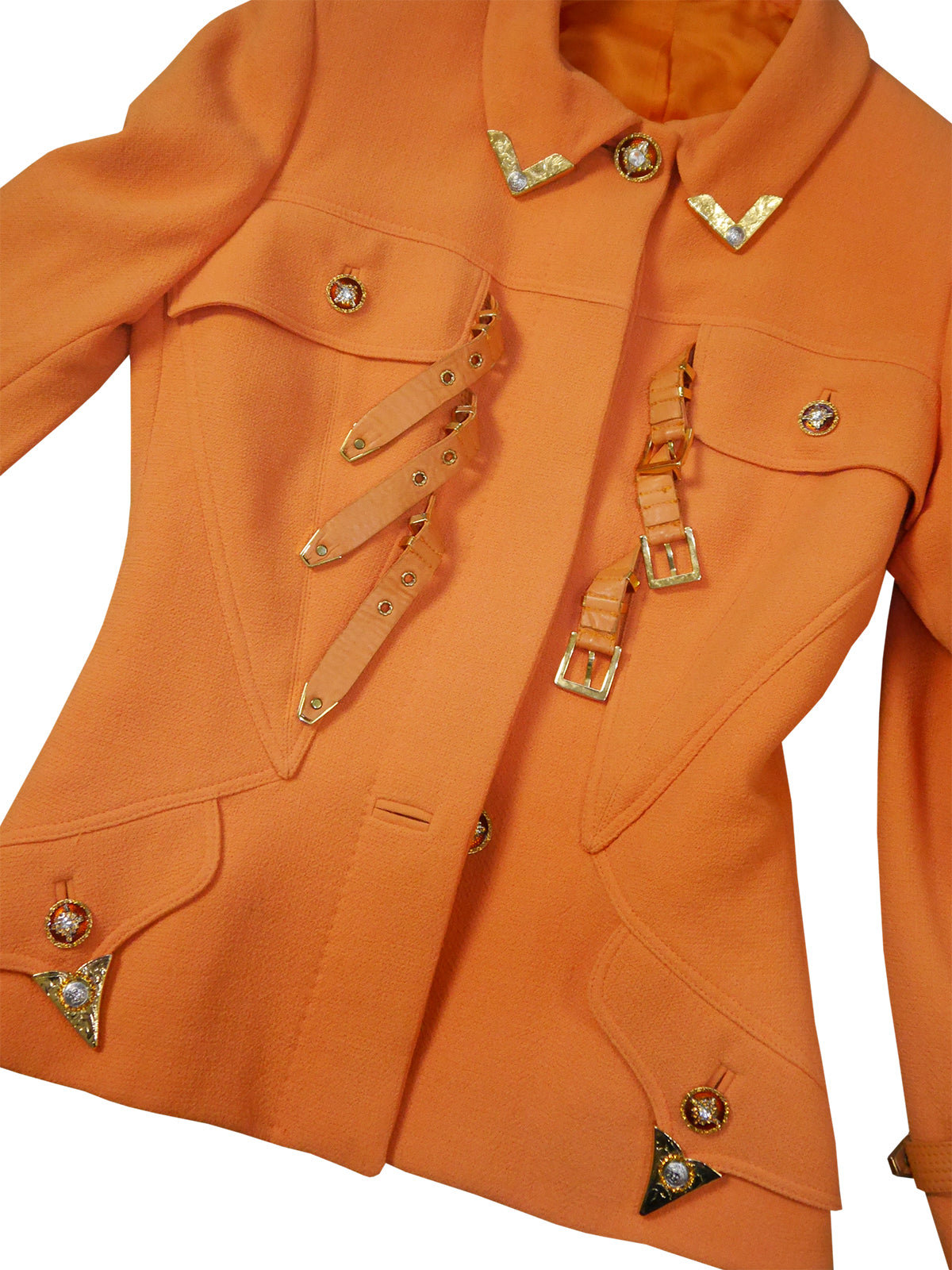 GIANNI VERSACE Couture Fall 1992 Tangerine Bondage Skirt Suit