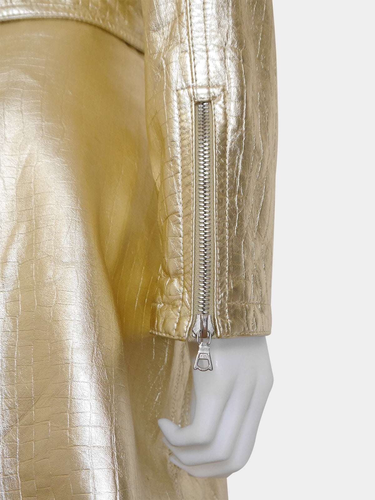 GIANNI VERSACE Fall 1994 Vintage Metallic Gold Leather Biker Jacket & Skirt Suit