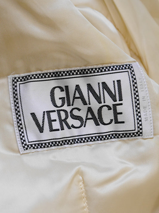 GIANNI VERSACE Fall 1994 Vintage Metallic Gold Leather Biker Jacket & Skirt Suit