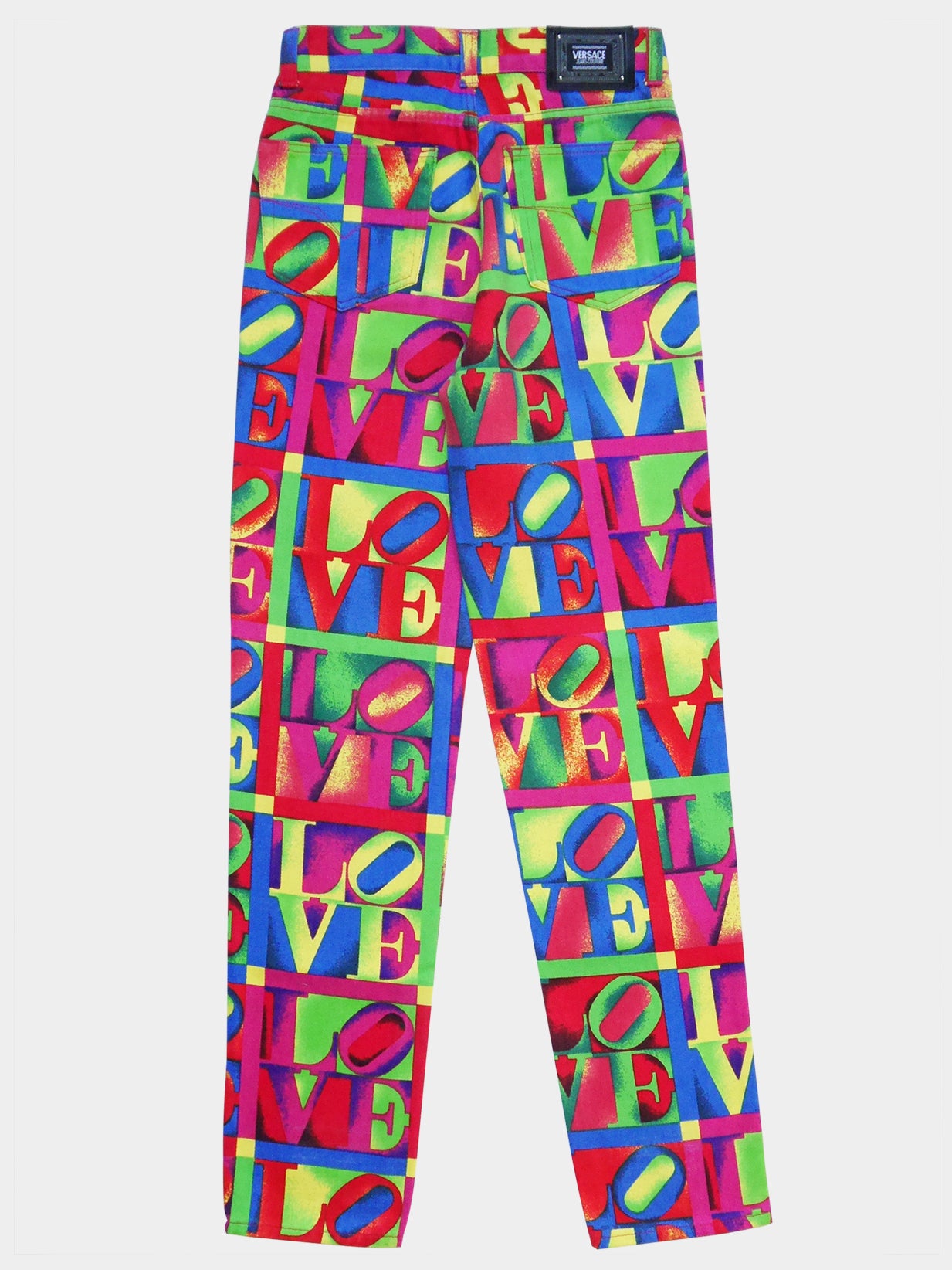 VERSACE Jeans Couture Spring 1995 Vintage Robert Indiana LOVE Print Denim Pants Size S