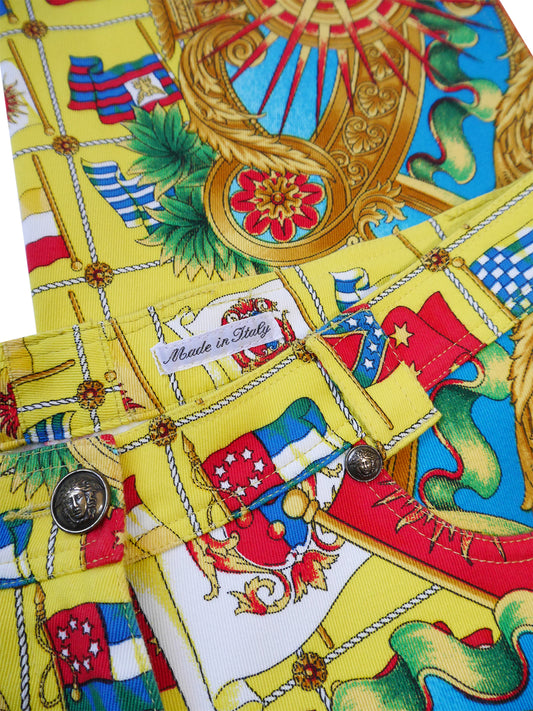 GIANNI VERSACE Spring 1993 Miami Collection Vintage Flag Print Denim Pants