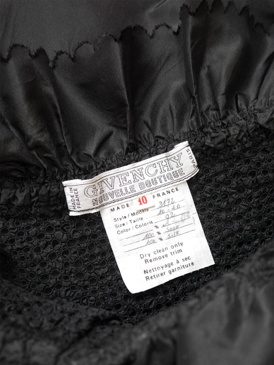 GIVENCHY 1970s 1980s Vintage Black Silk Taffeta Ruffled Maxi Evening Dress