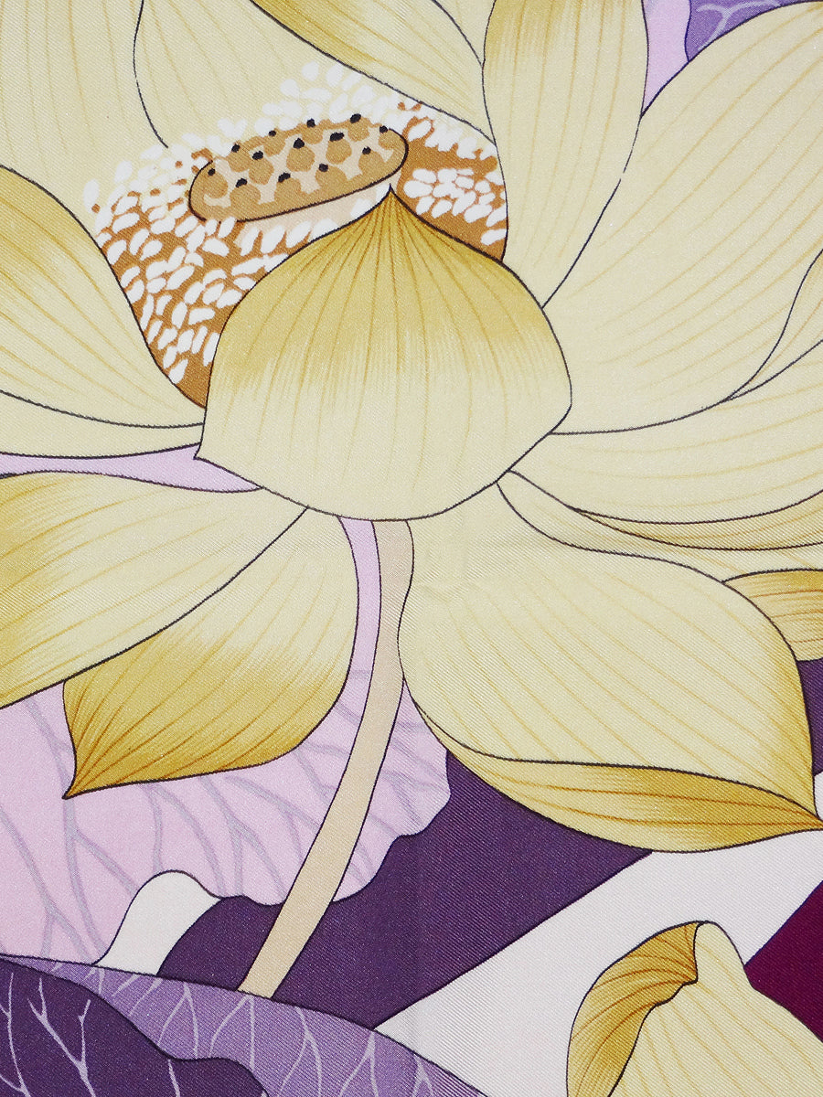 HERMÈS Vintage Silk Scarf Fleurs de Lotus by Christiane Vauzelles