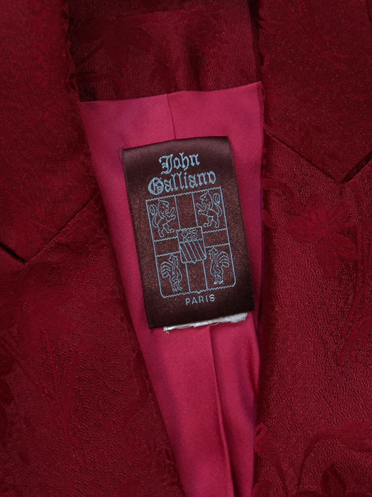 JOHN GALLIANO Paris Spring 1998 Vintage Oxblood Red Jacquard Evening Suit