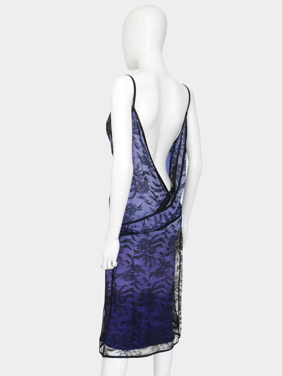 JOHN GALLIANO Fall 1998 Vintage Backless Ombré Lace Evening Dress Size M