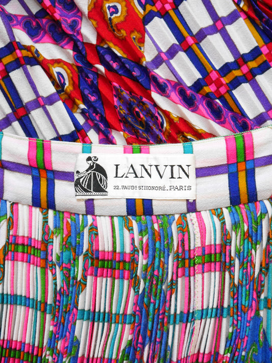 LANVIN c. Spring 1972 Vintage Ensemble Pleated Wrap Maxi Skirt & Stole