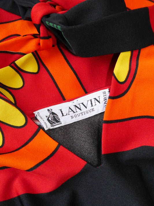LANVIN 1970s Vintage Tomato Print Keyhole Summer Maxi Slip Dress