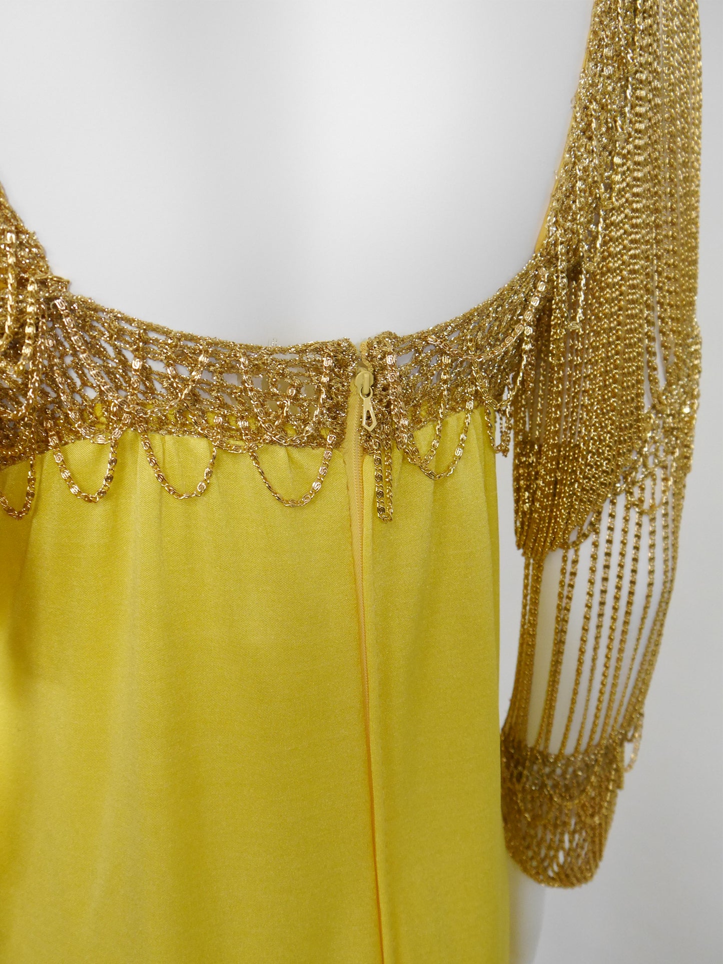 LORIS AZZARO 1970s Vintage Crochet Chainmail Maxi Evening Gown