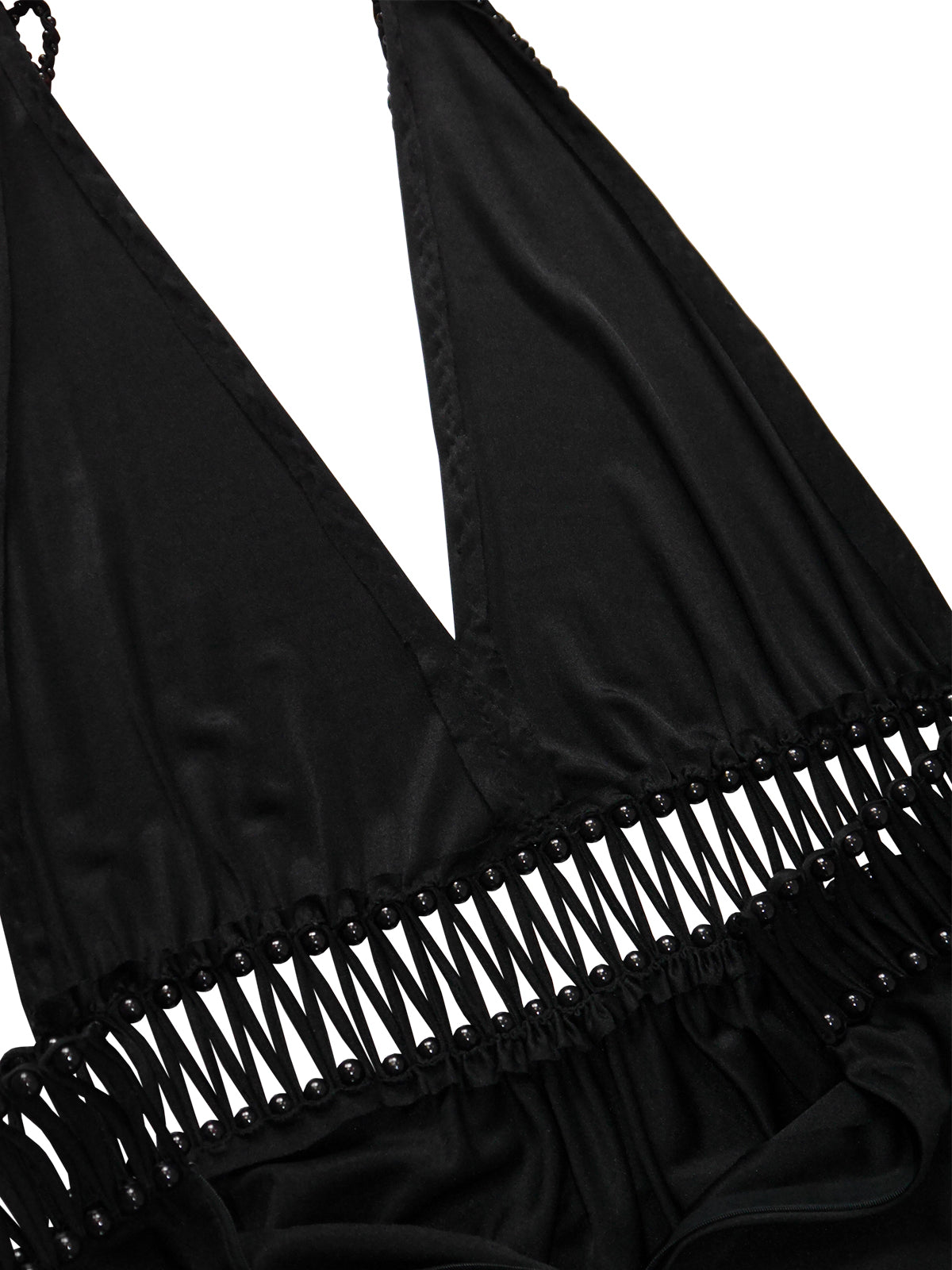 LORIS AZZARO 1970s Vintage Beaded Backless Black Jersey Maxi Evening Dress