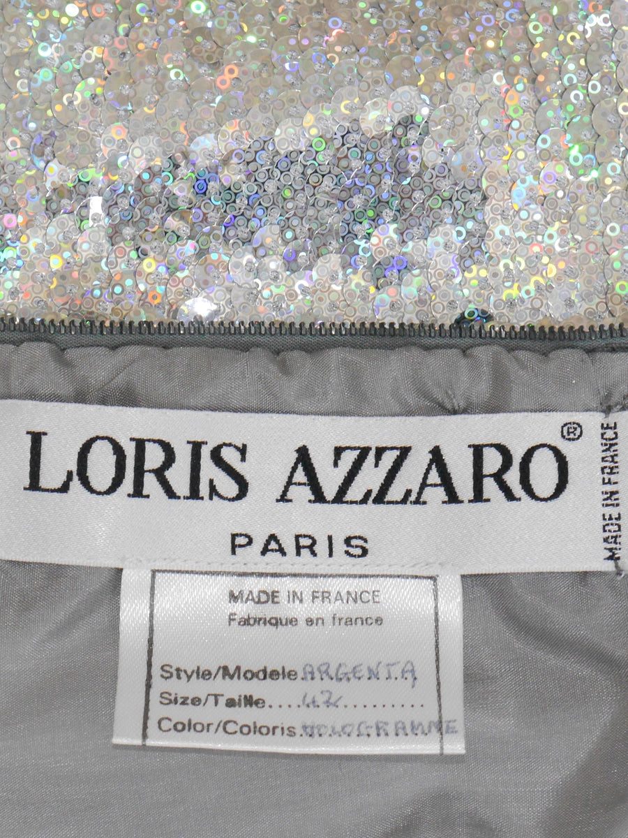 LORIS AZZARO c. 1996 Vintage Iridescent Sequin Maxi Evening Gown