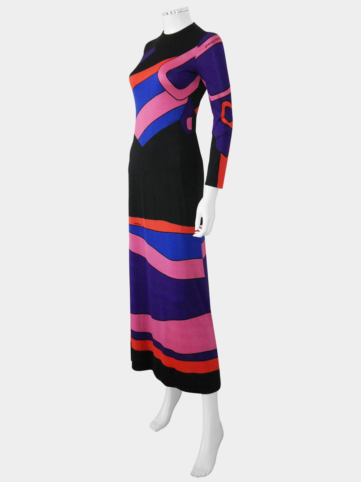 LOUIS FÉRAUD 1960s 1970s Vintage Psychedelic Graphic Print Maxi Dress & Scarf Size XS