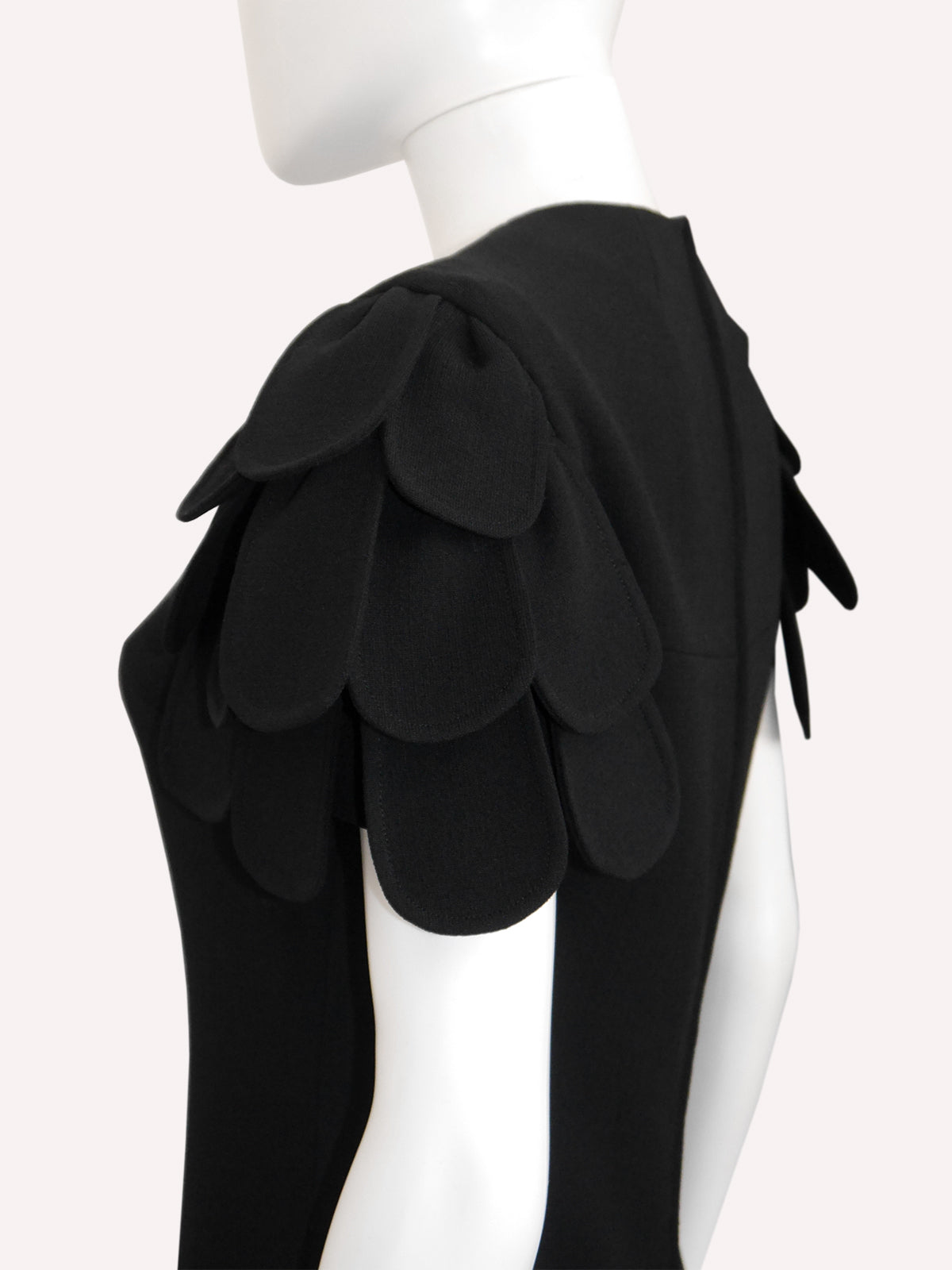 LOUIS FÉRAUD 1960s 1970s Vintage Black Evening Dress w/ Fish Scale or Petal Sleeves
