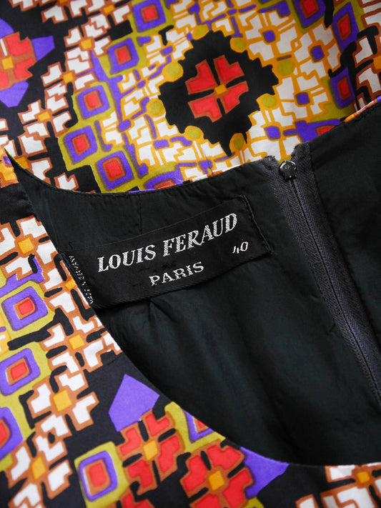 LOUIS FÉRAUD 1960s 1970s Vintage Printed Silk Maxi Dress