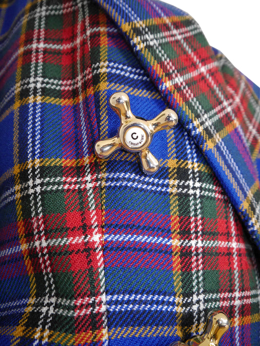 MOSCHINO Vintage Blue Checkered Tartan Faucet Jacket & Skirt Suit
