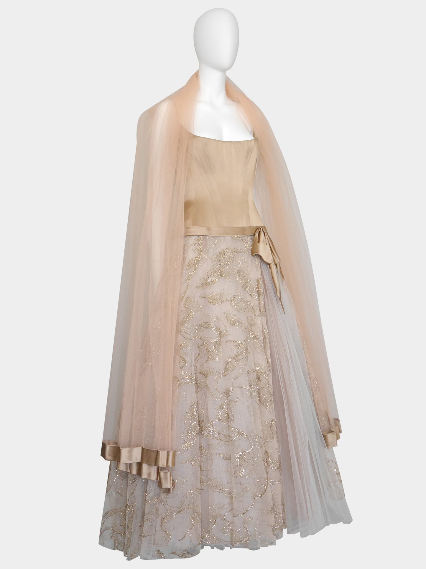 NINA RICCI 1990s Vintage Princess Ball Gown Evening Dress w/ Stole