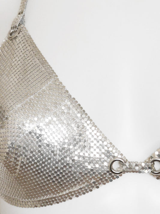 PACO RABANNE 1960s 1970s Vintage Silver-Tone Mesh Metal Bra Top