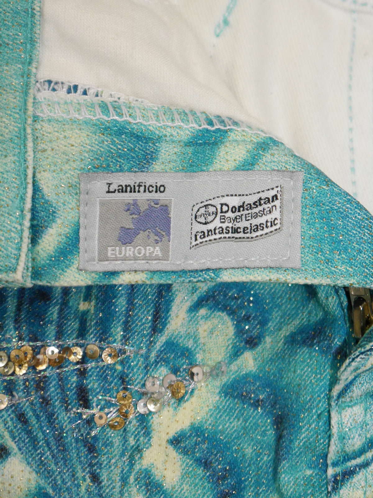 ROBERTO CAVALLI Spring 2001 Sequined Denim Pants & Jacket Suit w/ Necklace Size XS-S