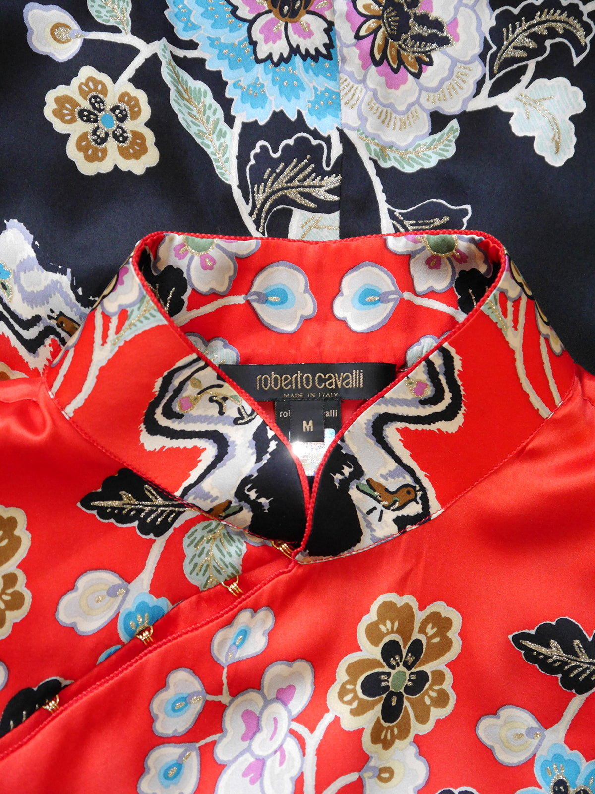 ROBERTO CAVALLI Spring 2003 Vintage Floral Asian Cheongsam Silk Top