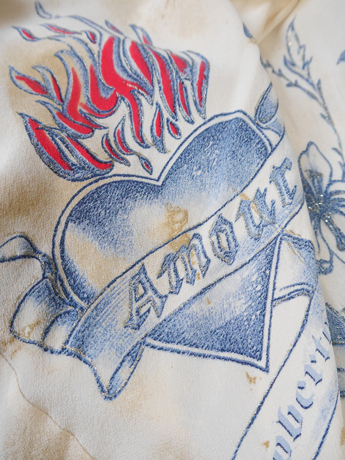 ROBERTO CAVALLI Spring 2003 Vintage Tattoo Print Bias-Cut Silk Slip Dress