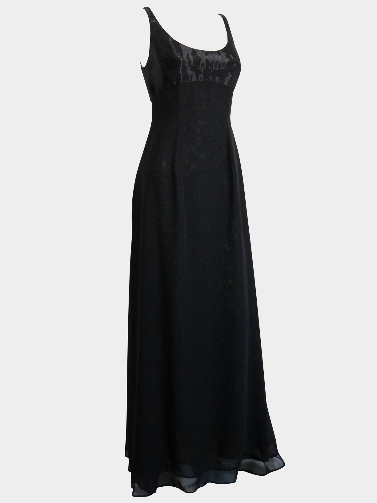 THIERRY MUGLER 1990s 2000s Vintage Black High Gloss Minimalist Maxi Evening Gown Size S