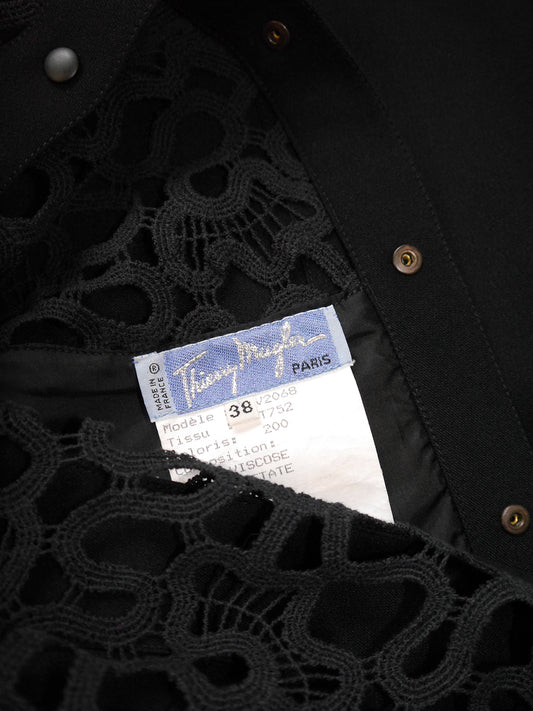 THIERRY MUGLER Vintage Black Guipure Lace Cocktail Dress