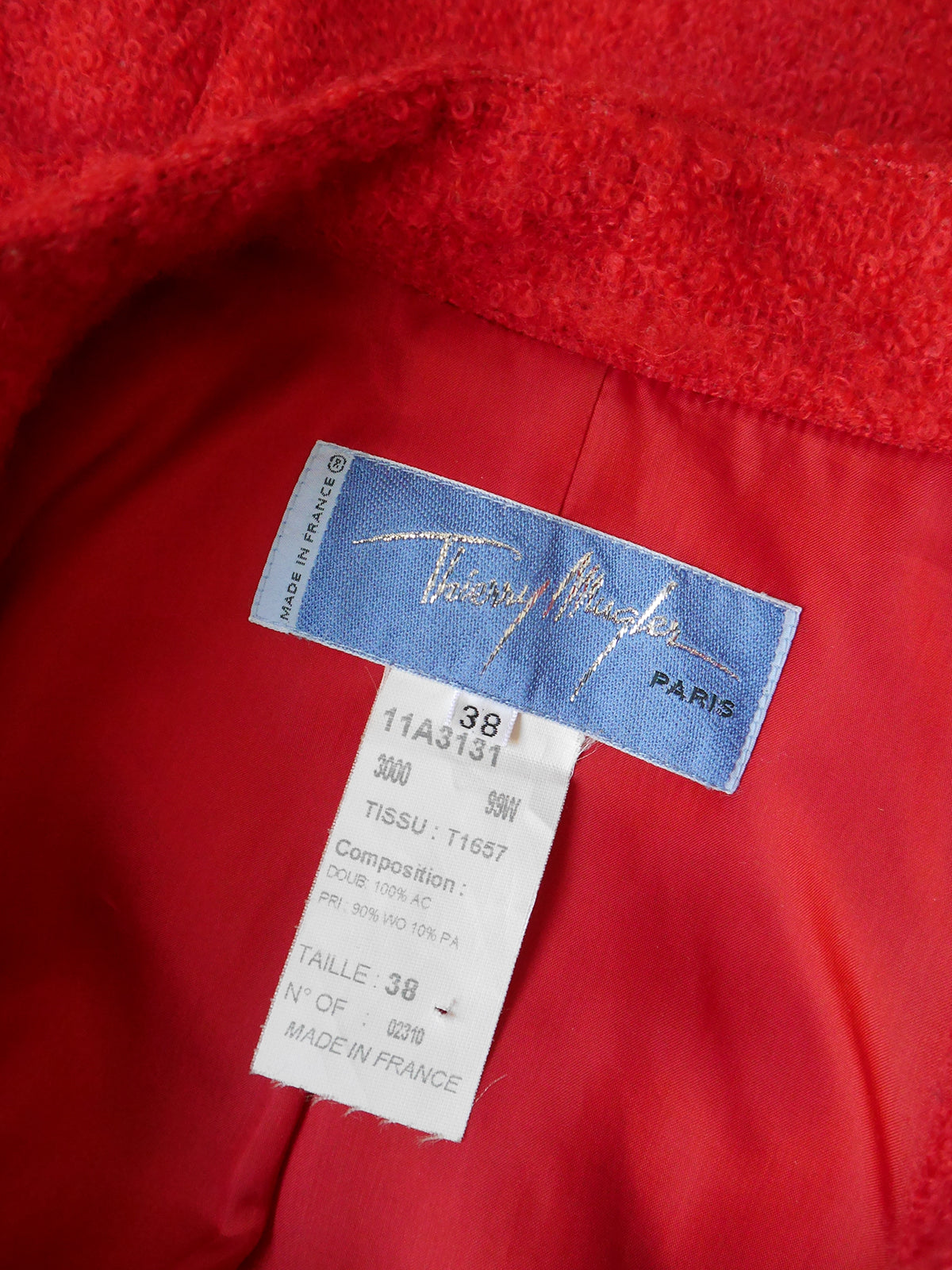 THIERRY MUGLER Vintage Red Wool Bouclé Jacket w/ Silver Buckle