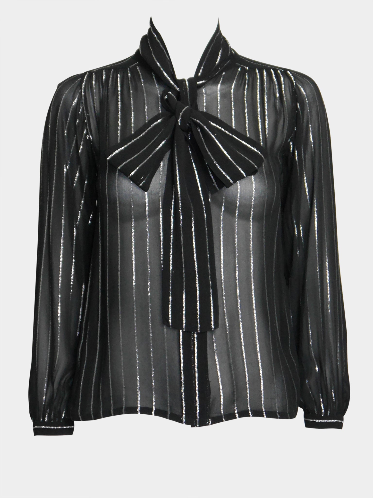 YVES SAINT LAURENT 1970s Silk & Lurex Lavallière Evening Blouse Size XS