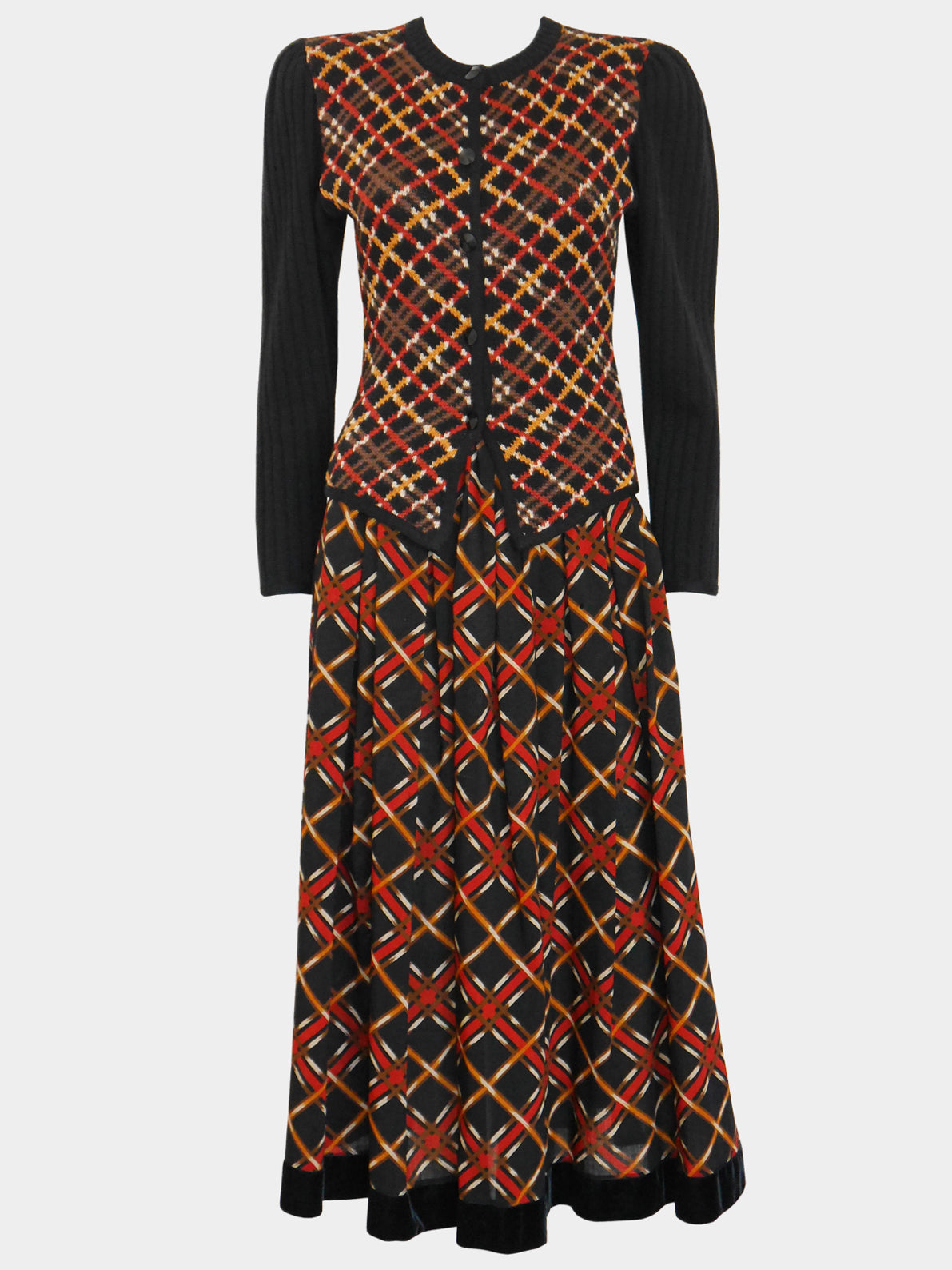 YVES SAINT LAURENT Fall 1983 Vintage Maxi Skirt & Cardigan Suit Ensemble