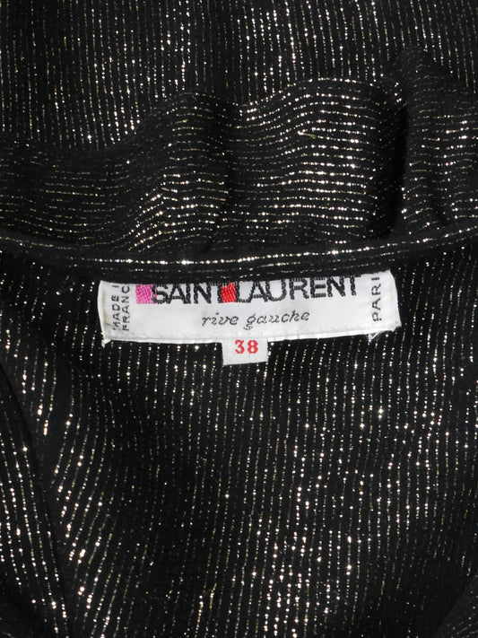 YVES SAINT LAURENT Fall 1978 Vintage Black & Gold Silk Lamé Blouse