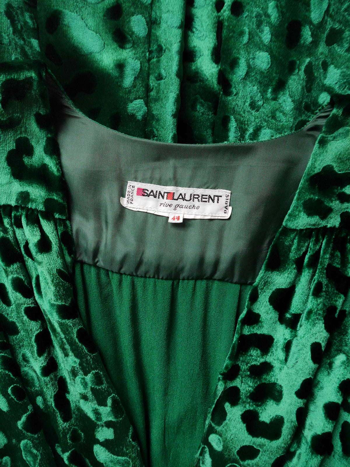 YVES SAINT LAURENT c. 1985 Vintage Green Velvet Maxi Evening Dress