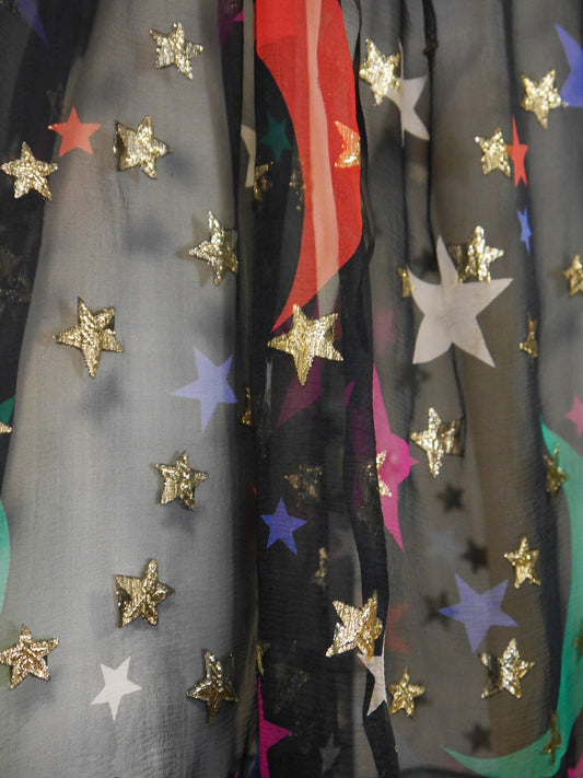 YVES SAINT LAURENT S/S 1979 Vintage Silk Dress Moon Star Print