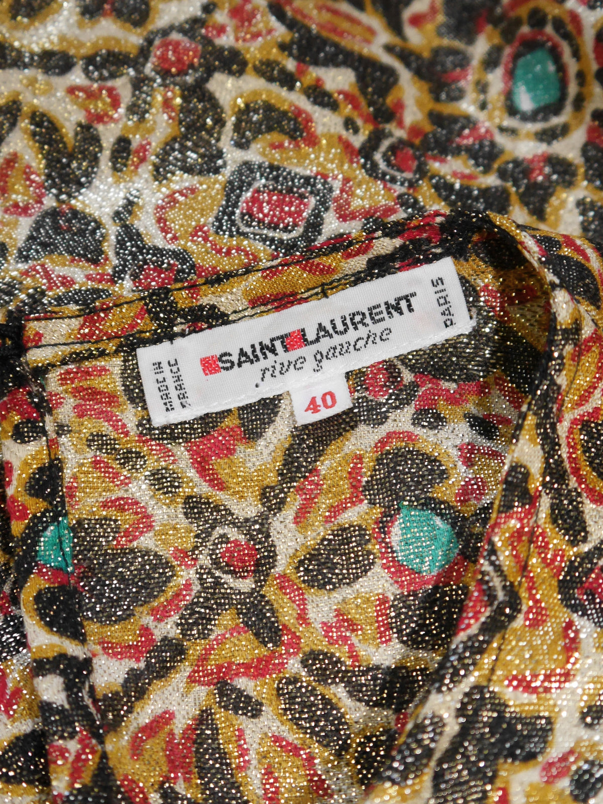 YVES SAINT LAURENT Fall 1984 Silk Lame Evening Ensemble Blouse & Maxi Skirt