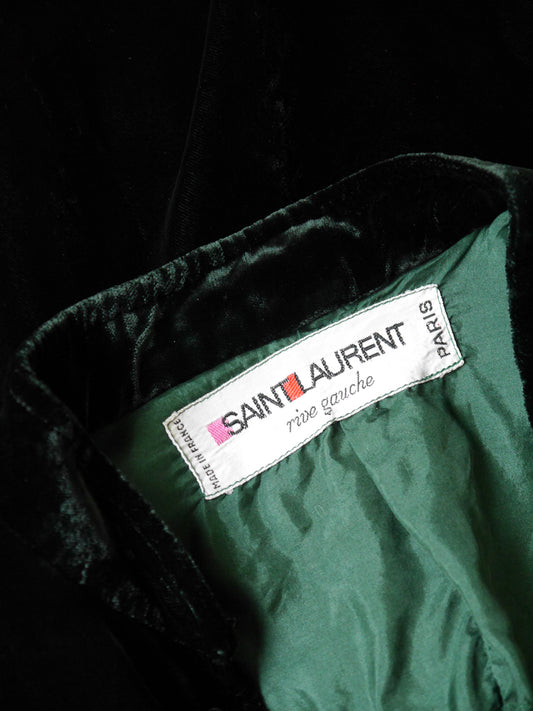 YVES SAINT LAURENT c. 1969 Vintage Panne Velvet Safari Suit Lace-Up Top & Pants