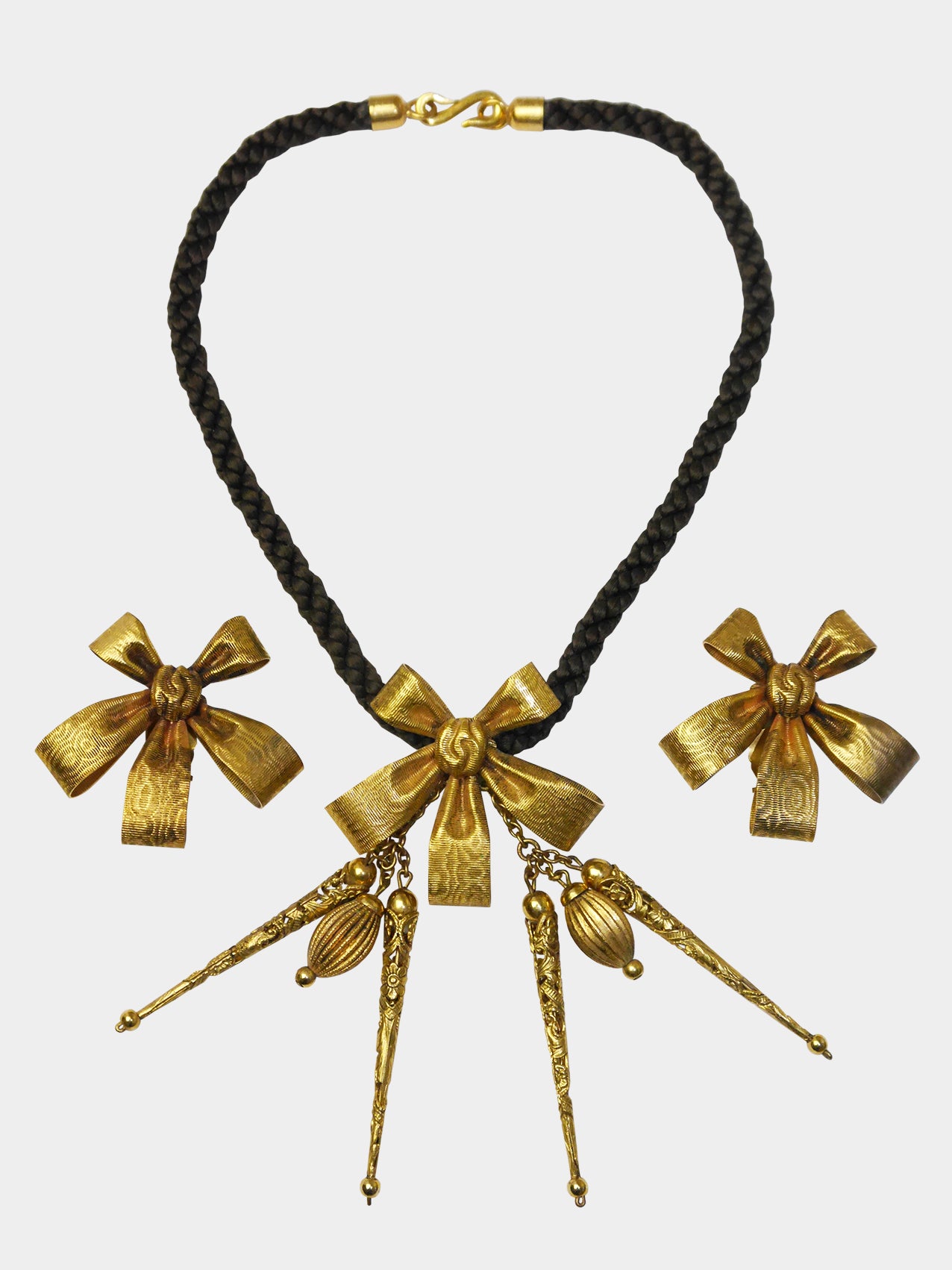 YVES SAINT LAURENT 1970s Vintage Jewelry Set Bow Choker Necklace & Clip-On Earrings