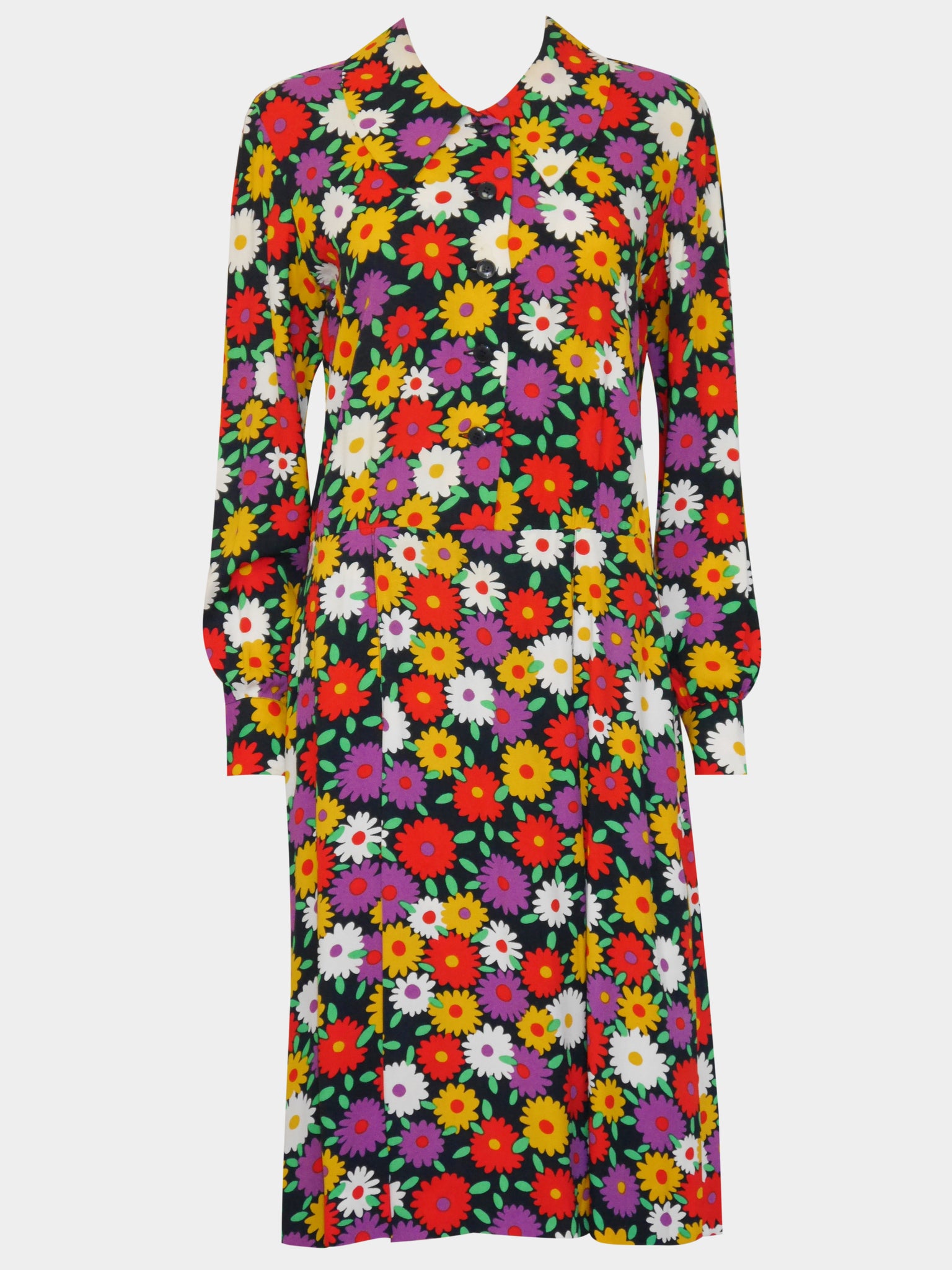 YVES SAINT LAURENT c. 1974 Vintage Documented Floral Midi Dress