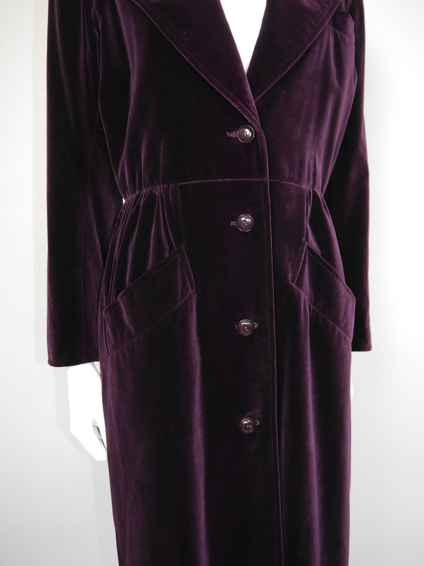 YVES SAINT LAURENT 1970s 1980s Vintage Dark Burgundy Velvet Coat Size S-M