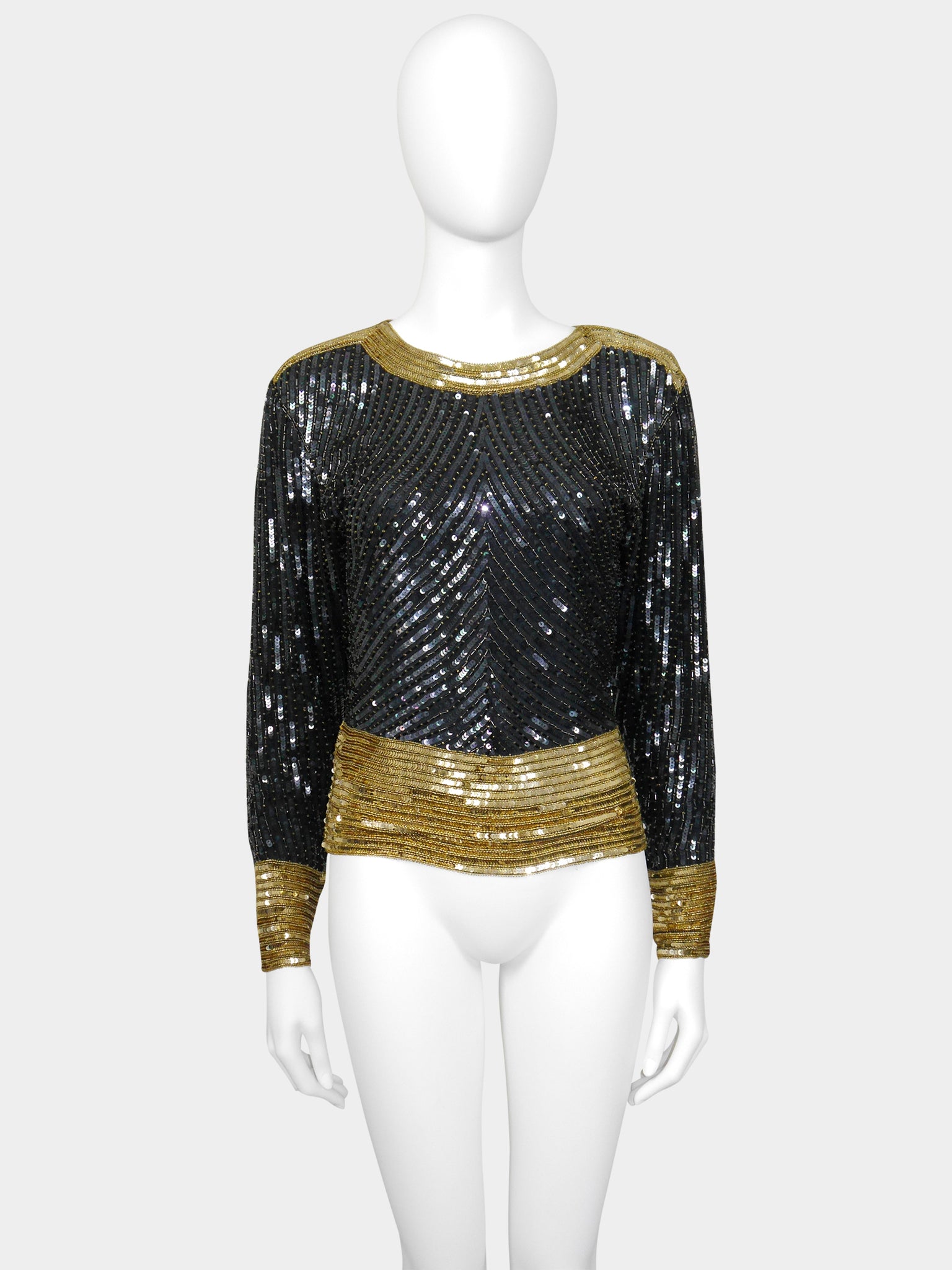 YVES SAINT LAURENT 1980s Vintage Beaded Sequined Evening Top Size XS-S