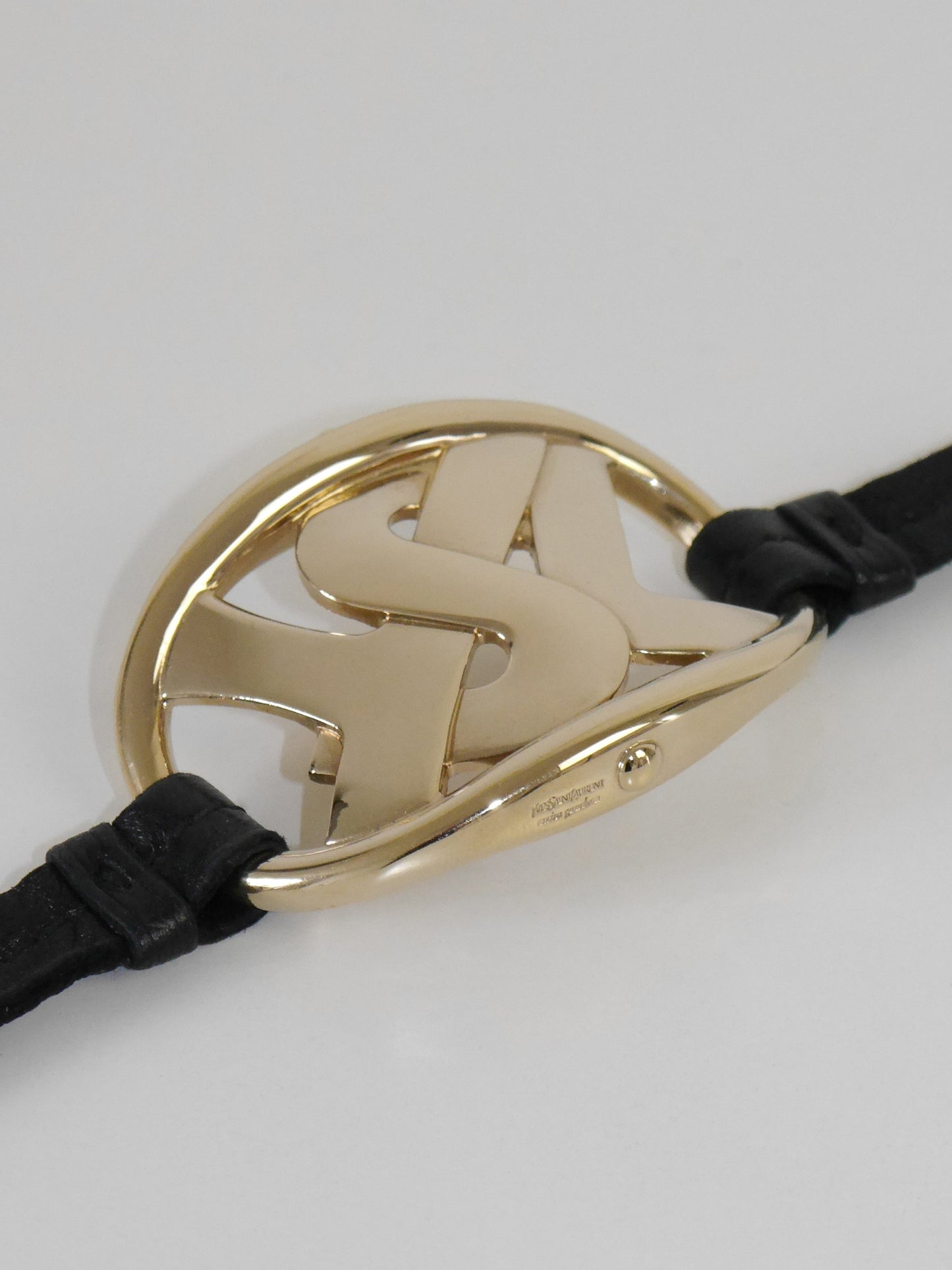 YVES SAINT LAURENT 2000s Vintage Leather & Metal Logo Bracelet, Choker Necklace Or Belt