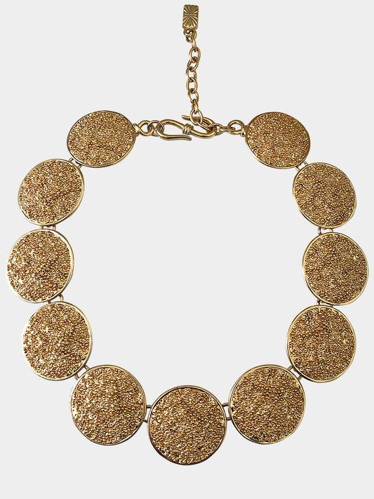 YVES SAINT LAURENT Vintage Textured Disc Necklace, Cuff Bracelet & Earrings Jewelry Set
