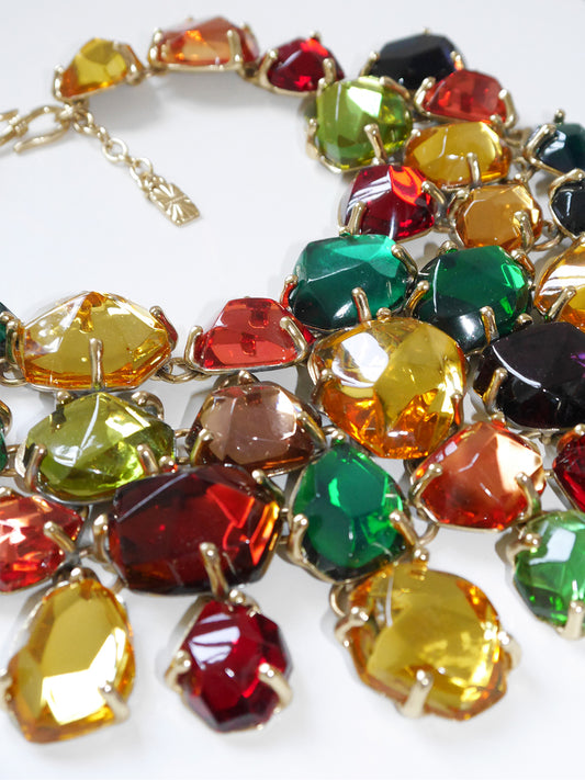YVES SAINT LAURENT c. 1987 Vintage Massive Faux Gemstone Statement Bib Necklace